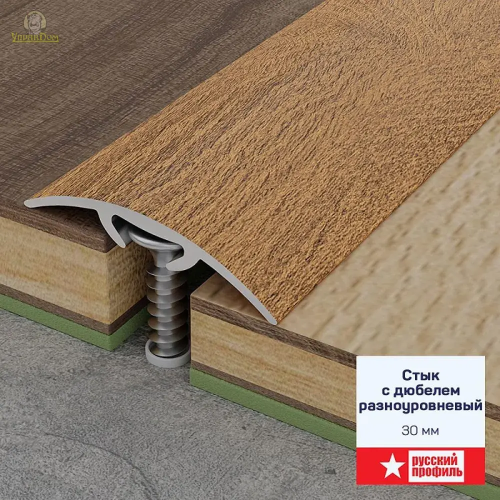Пороги Порожки (Русский профиль) Стык со скрытым креплением с дюбелем 30 мм/ Орех ЛАМ 30мм x 0.9м